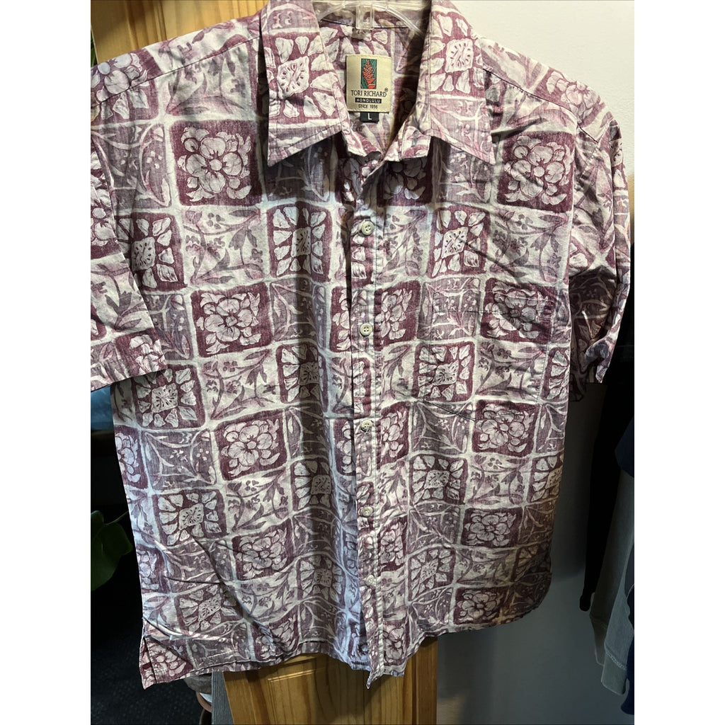 Tori Richard Vintage Men’s L Red Floral SS Button Down Cotton Hawaiian Shirt