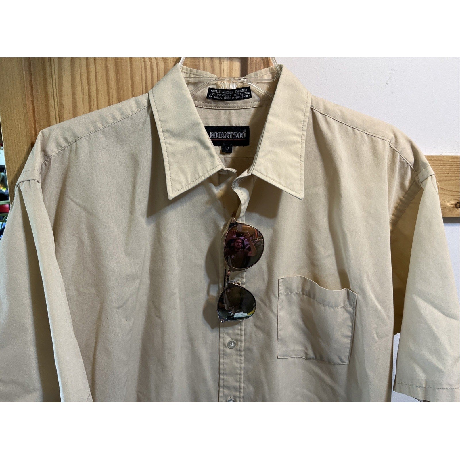 Vintage Botany 500 Mens Short Sleeve Dress Shirt Size 17 XL Brown Button Up