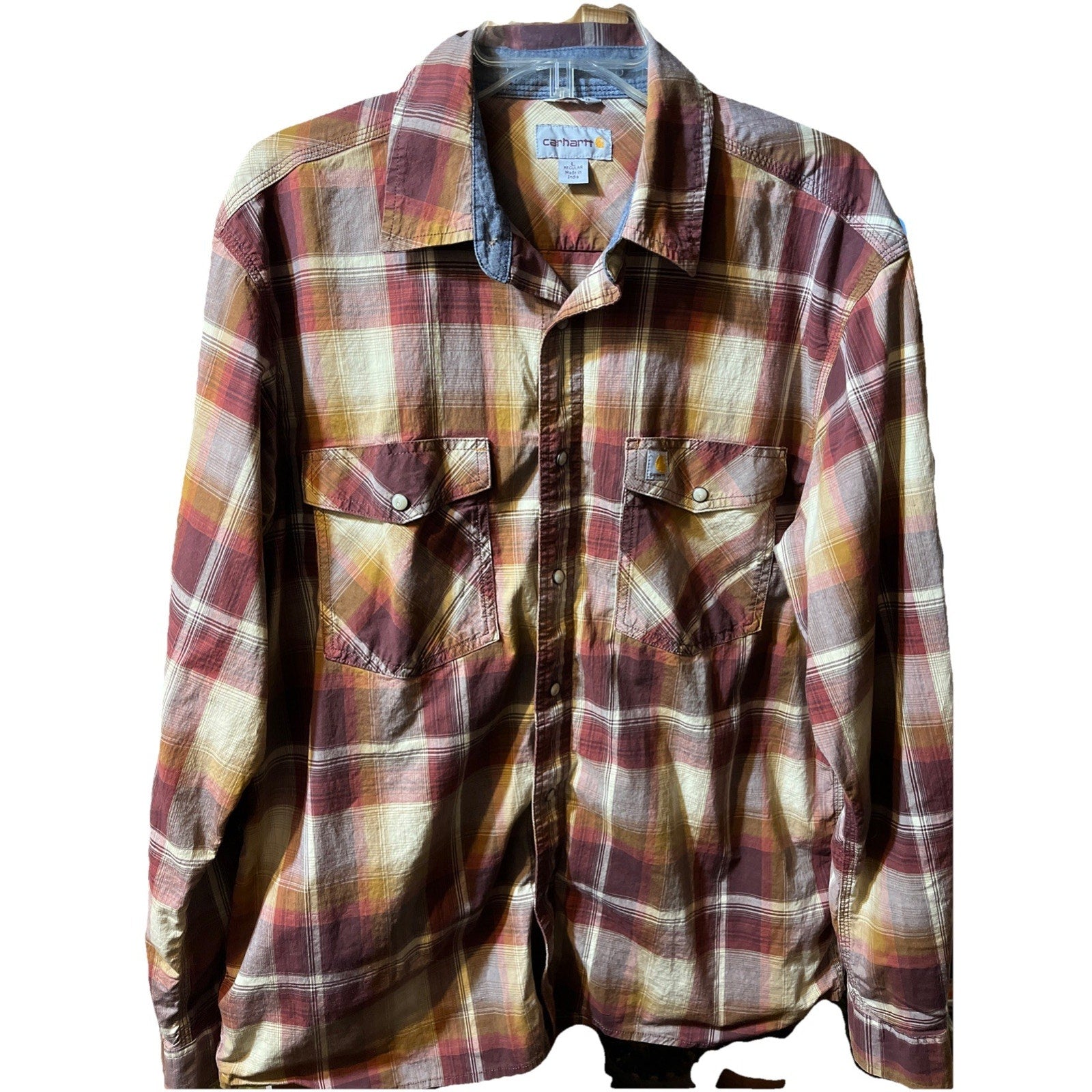 Carhartt Shirt Men L Red Plaid Outdoor Relaxed Fit Snap Button Workwear Western