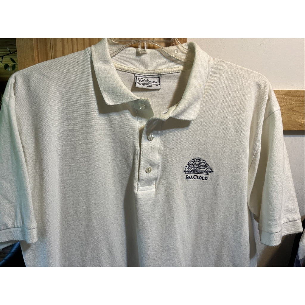 Van Doornum XL White Sailing Polo Shirt Cotton Logo Sea Cloud Golf Short Sleeve