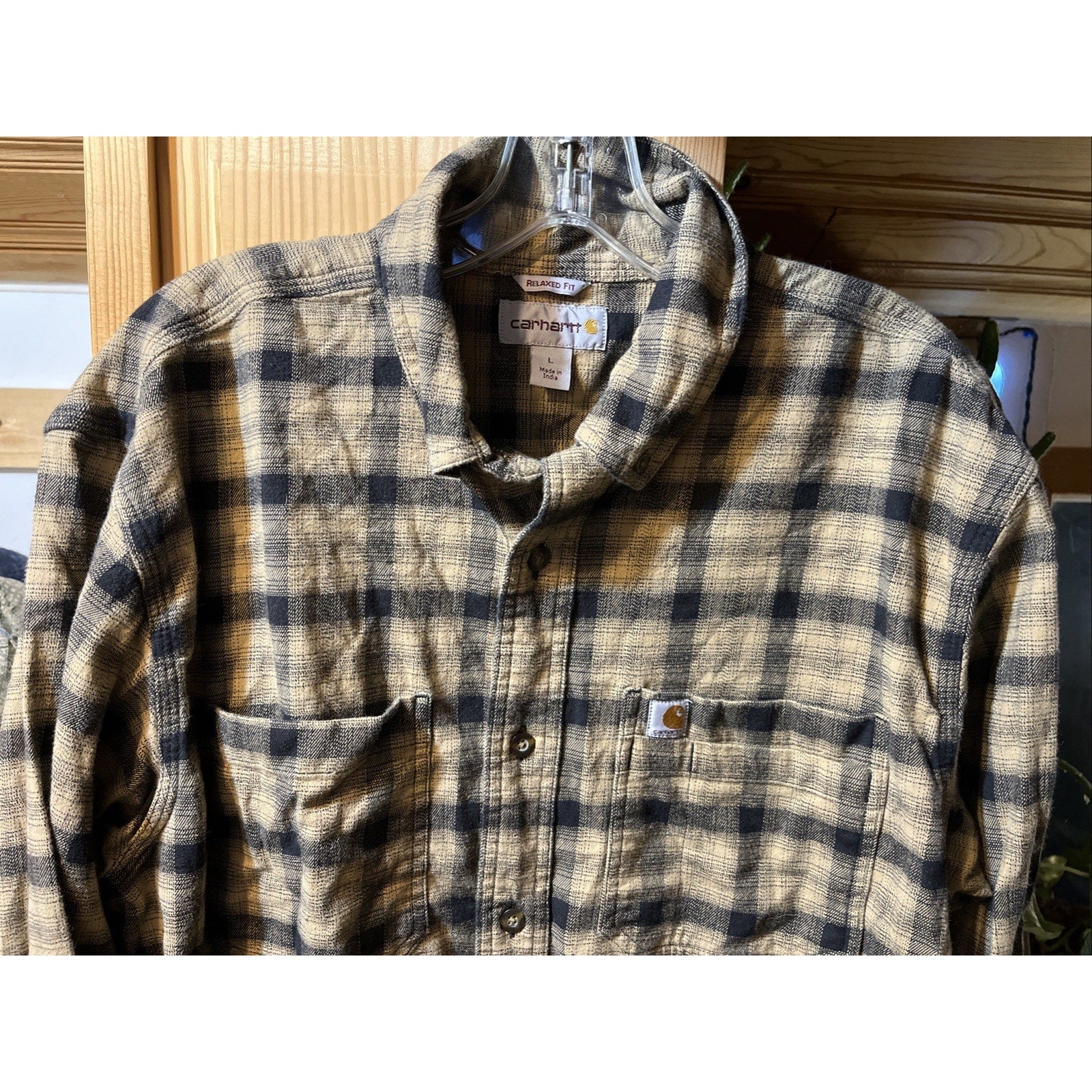 Carhartt Shirt Mens L Brown Plaid Outdoor Relaxed Fit Button Workwear Western