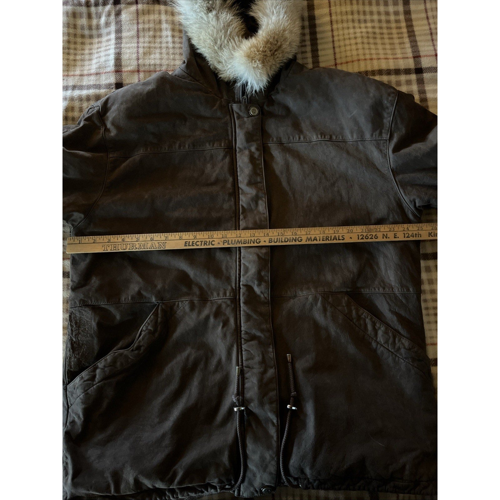 Vintage 90s Hamilton Manor Large Suede Leather Parka Coat Coyote Fur LS Zip Up