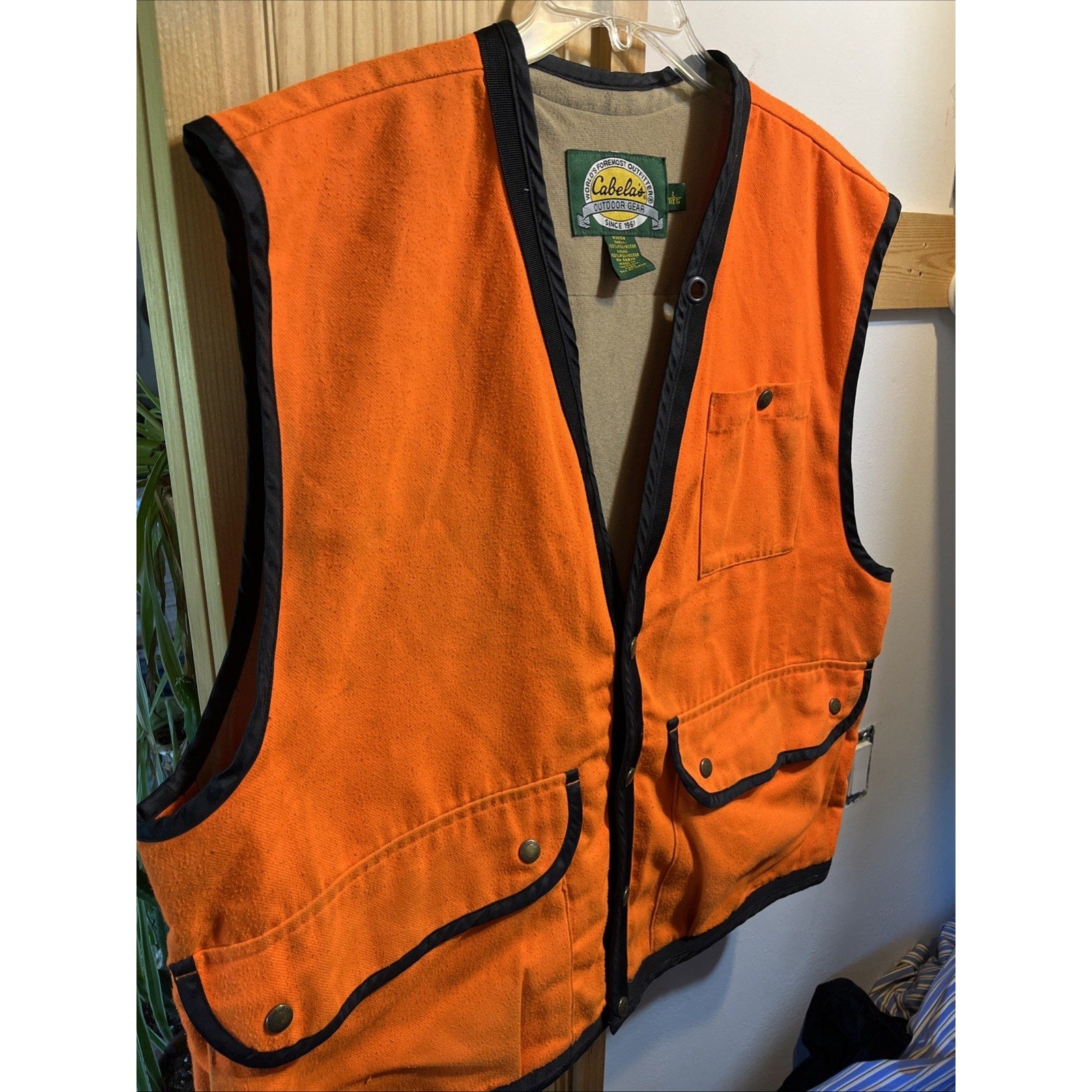 Vintage Cabela’s Hunting Vest Adult Mens Large Orange Bird Pouch Pockets Cabela