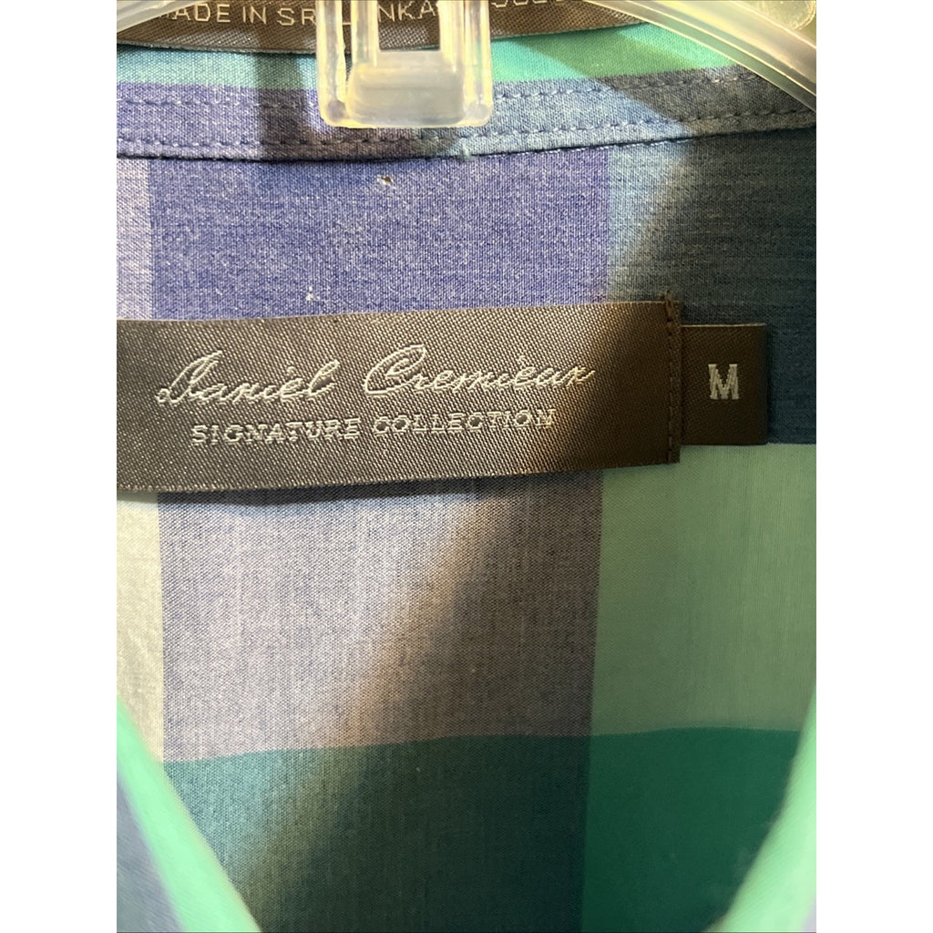 Daniel Cremieux Short Sleeve Shirt M Blue Green Plaid Cotton Button Up