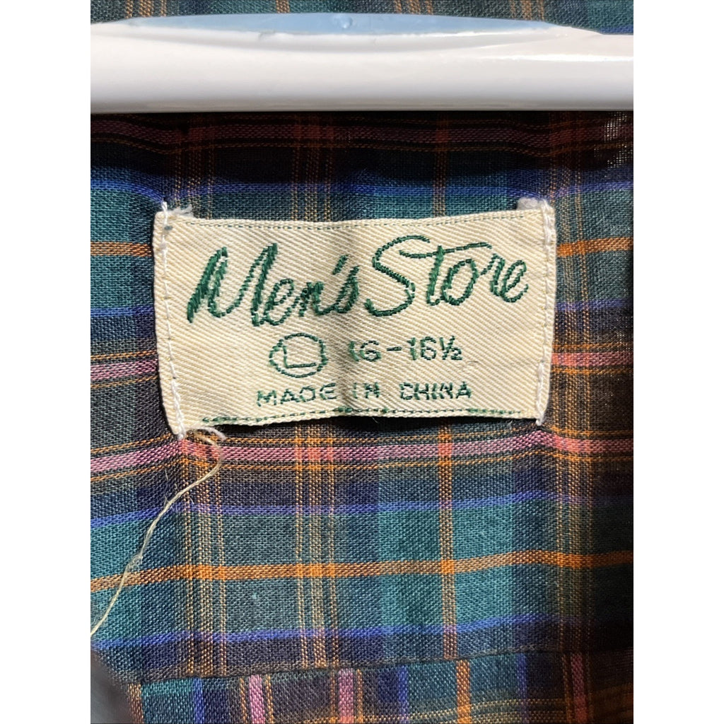 VTG Mens Store Sears Multicolor Plaid Button Front Flannel Shirt Size 16 - 16.5