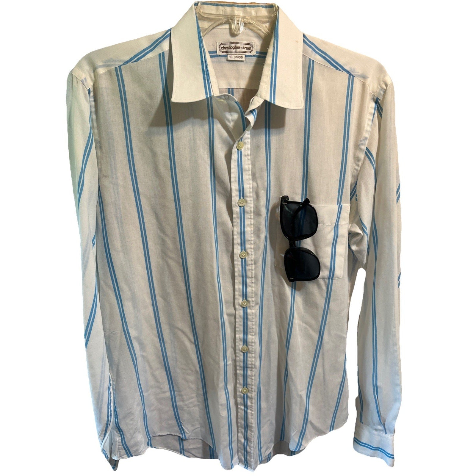 Vintage Christopher Street Men’s Size M 15.5 32-33 Blue Striped Button Up shirt