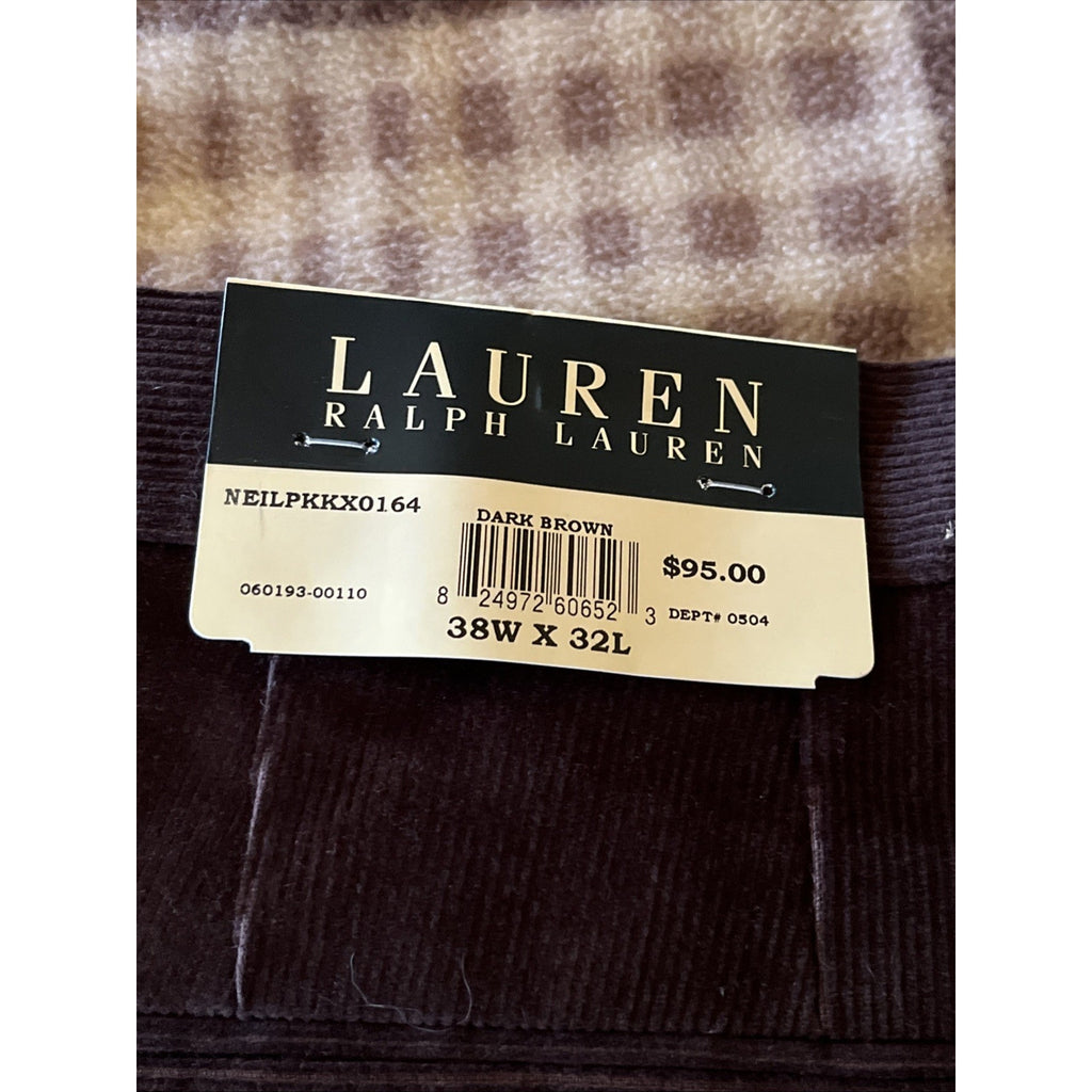 NEW MENS RALPH LAUREN DARK BROWN CORDUROY FLAT FRONT PANTS SIZE 38X32