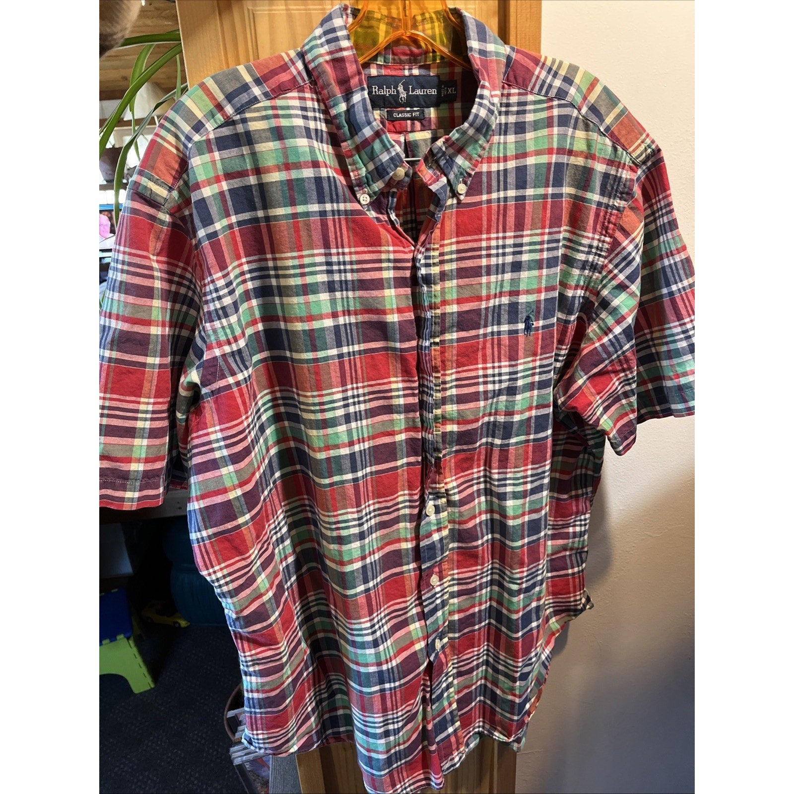 Ralph Lauren Men’s XL Multicolored Plaid Short Sleeve Button Up Cotton Shirt