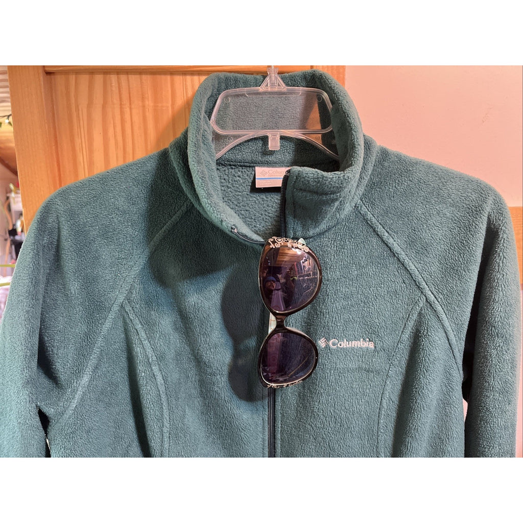 Columbia Womens M Green Long Sleeve Full Zip Polyester Fleece Windbreaker Jacket