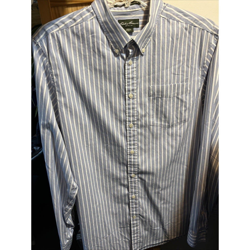 Eddie Bauer Men’s Blue Striped Shirt XLT Cotton Long Sleeve Button Up