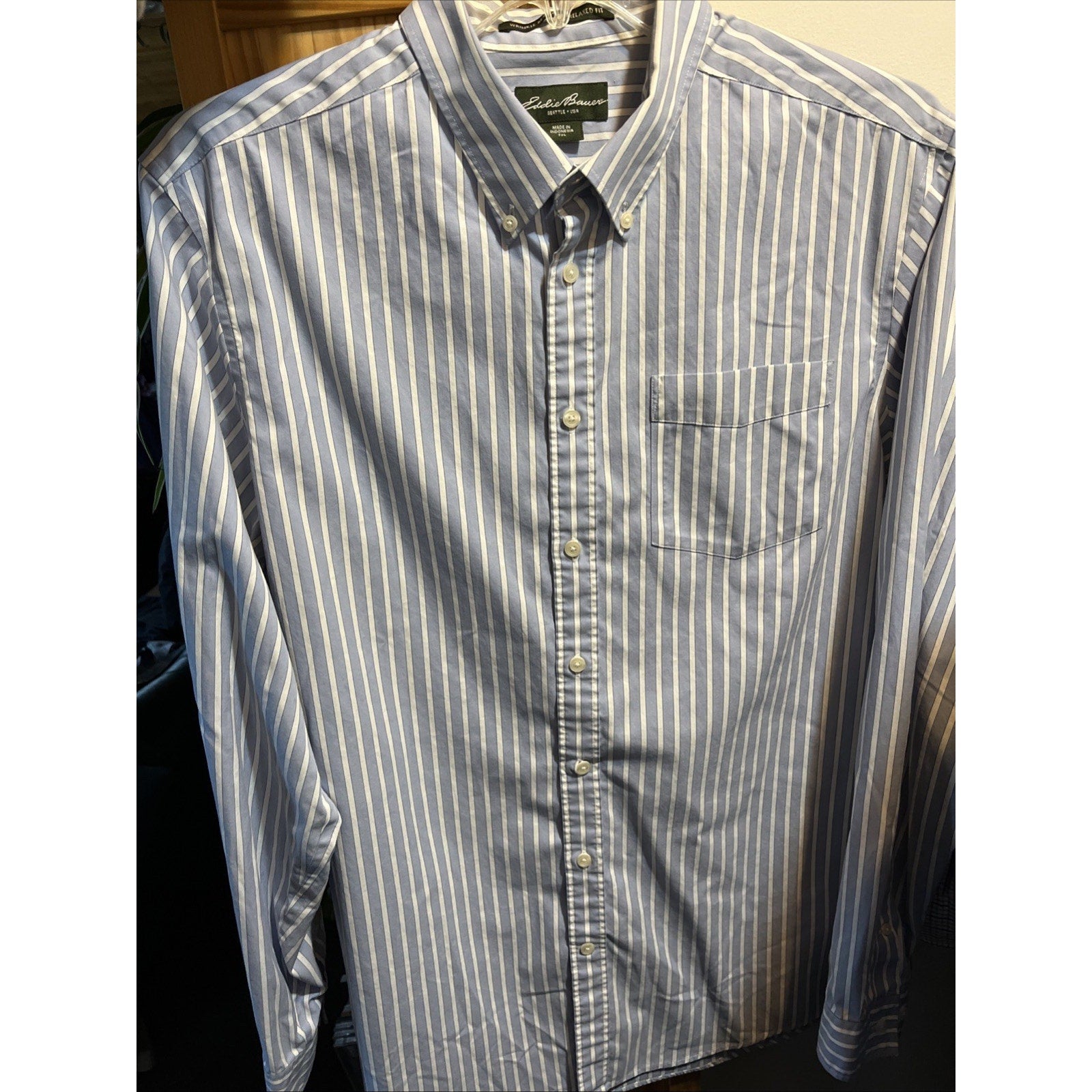 Eddie Bauer Men’s Blue Striped Shirt XLT Cotton Long Sleeve Button Up