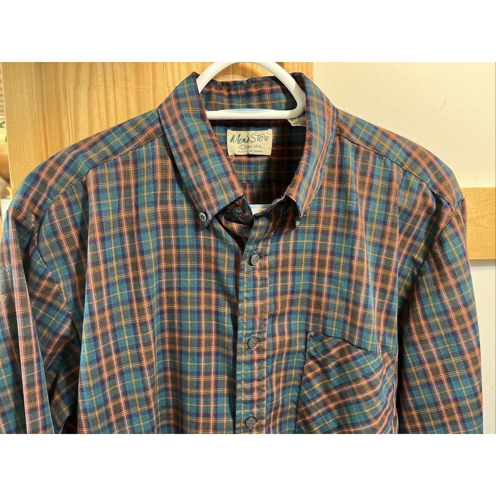 VTG Mens Store Sears Multicolor Plaid Button Front Flannel Shirt Size 16 - 16.5