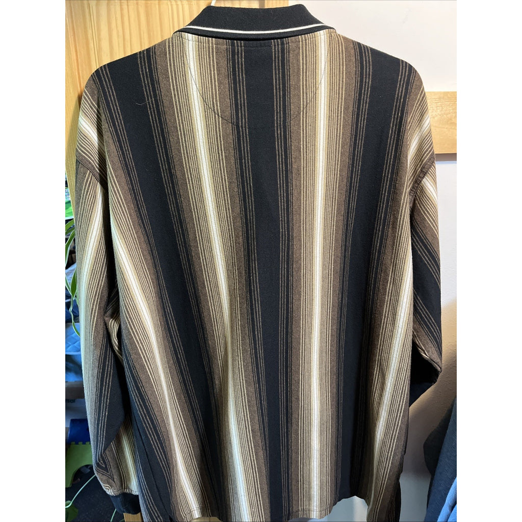 VTG Knights Round Table Shirt Adult M Polo LS Stripes Black Brown Tony Soprano