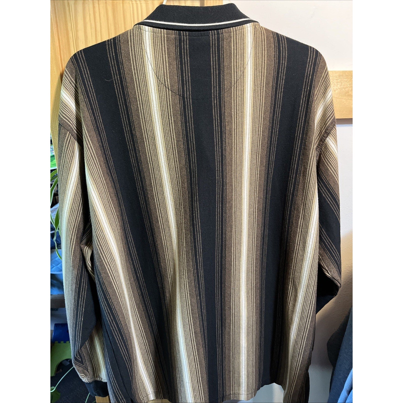 VTG Knights Round Table Shirt Adult M Polo LS Stripes Black Brown Tony Soprano