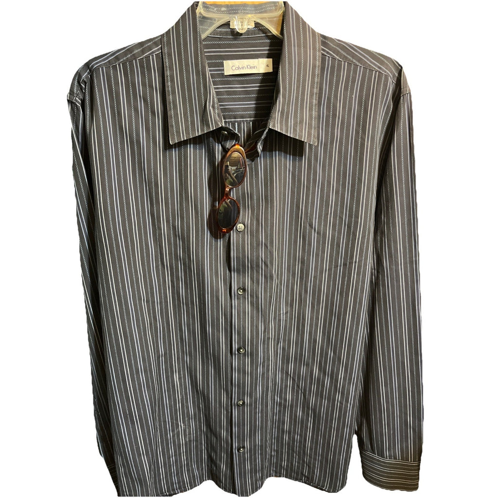 Calvin Klein Men's XL Long Sleeve Dress Shirt Blue Striped Stretch Cotton