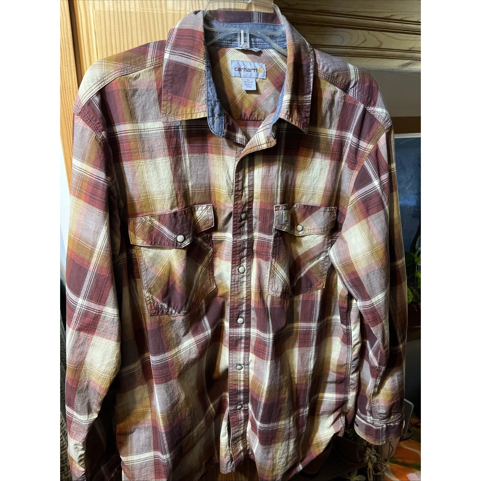 Carhartt Shirt Men L Red Plaid Outdoor Relaxed Fit Snap Button Workwear Western