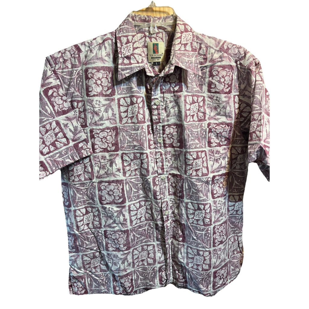 Tori Richard Vintage Men’s L Red Floral SS Button Down Cotton Hawaiian Shirt