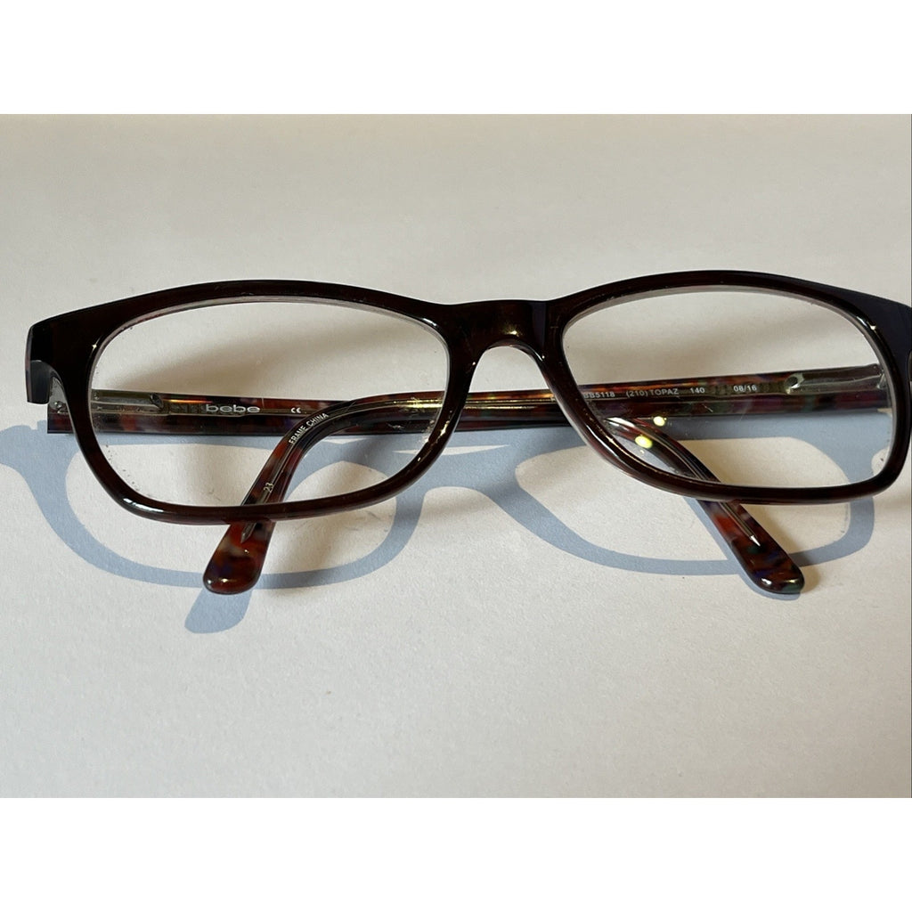 Bebe Brown Floral Interior Cat Eye Glasses Rosy BB5118 210 Topaz 55-17-140