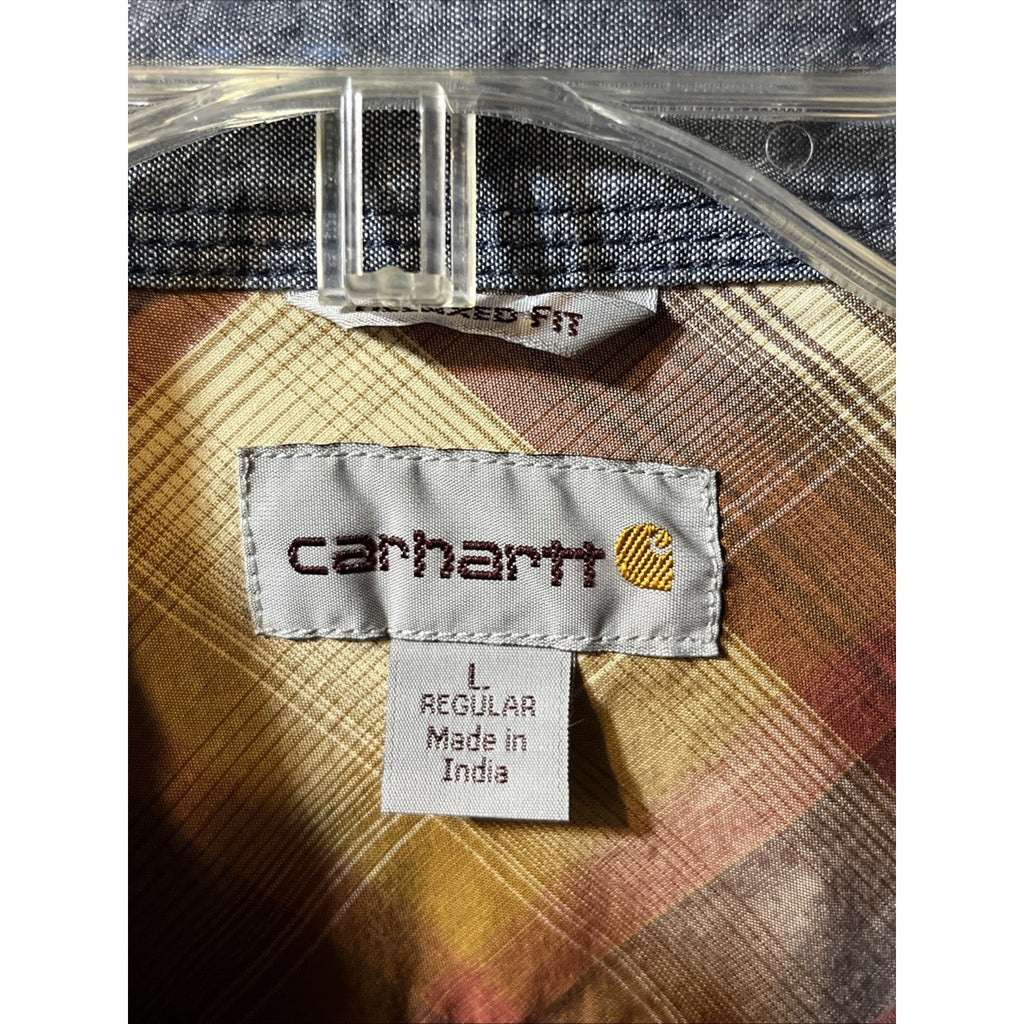 Carhartt Shirt Men L Red Plaid Outdoor Relaxed Fit Snap Button Workwear Western