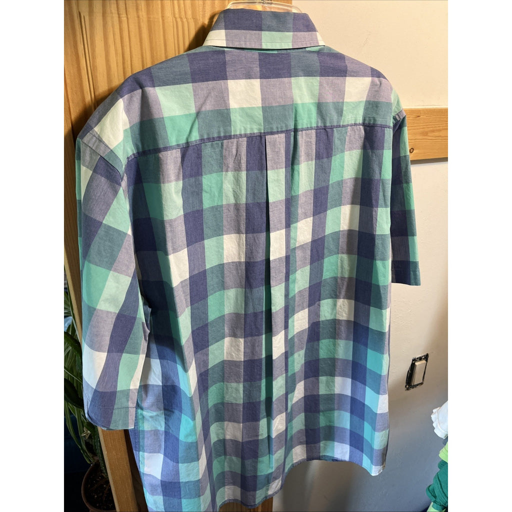 Daniel Cremieux Short Sleeve Shirt M Blue Green Plaid Cotton Button Up
