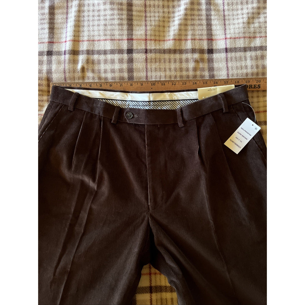 NEW MENS RALPH LAUREN DARK BROWN CORDUROY FLAT FRONT PANTS SIZE 38X32