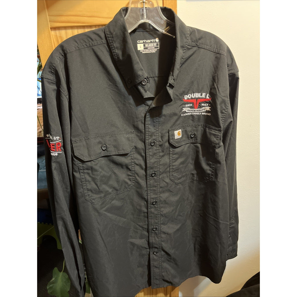 Carhartt Shirt Mens Large Black Long Sleeve Button Down Relaxed Fit Workwear