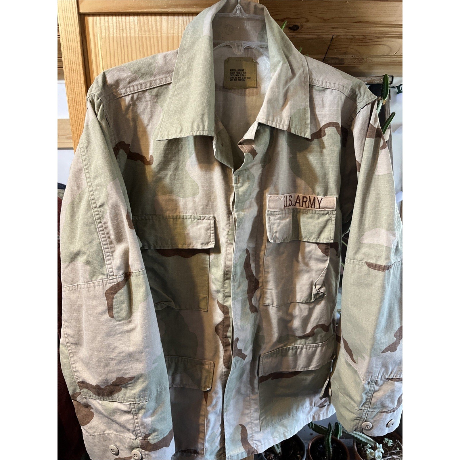 US Army Vintage Camo BDU Field Jacket Shirt Camouflage Military Coat Medium Reg