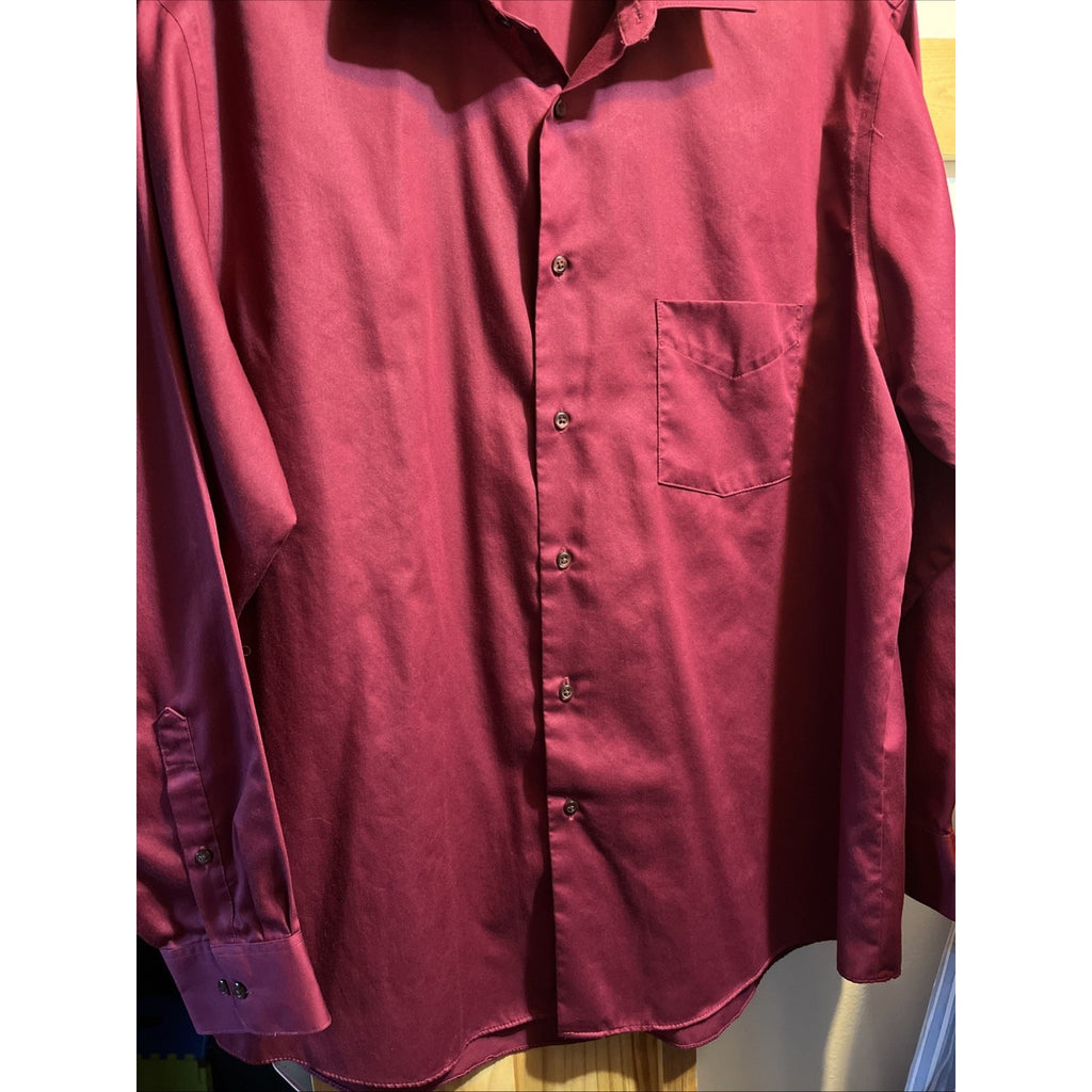 Van Heusen Mens Lux Sateen Red Long Sleeve Dress Shirt Size 17.5 34/35