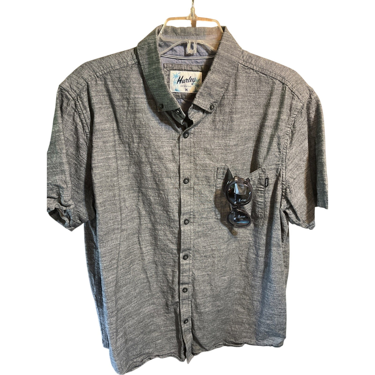 Hurley Button Down Shirt Dark Gray Chambray Asphalt Streetwear Men's Size XL