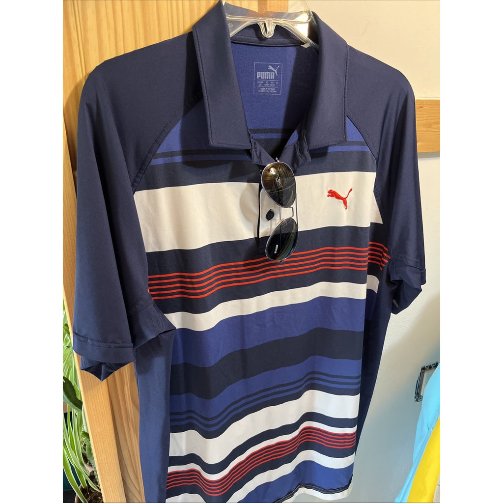 Puma Dry Cell Golf Polo Shirt Men's Size Large Multicolor Striped Performance
