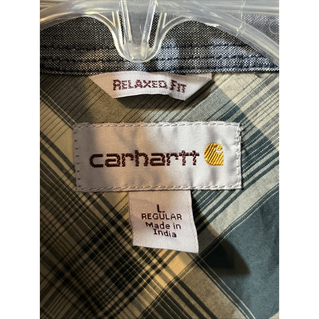 Carhartt Shirt Men L Blue Plaid Outdoor Relaxed Fit Snap Button Workwear Western