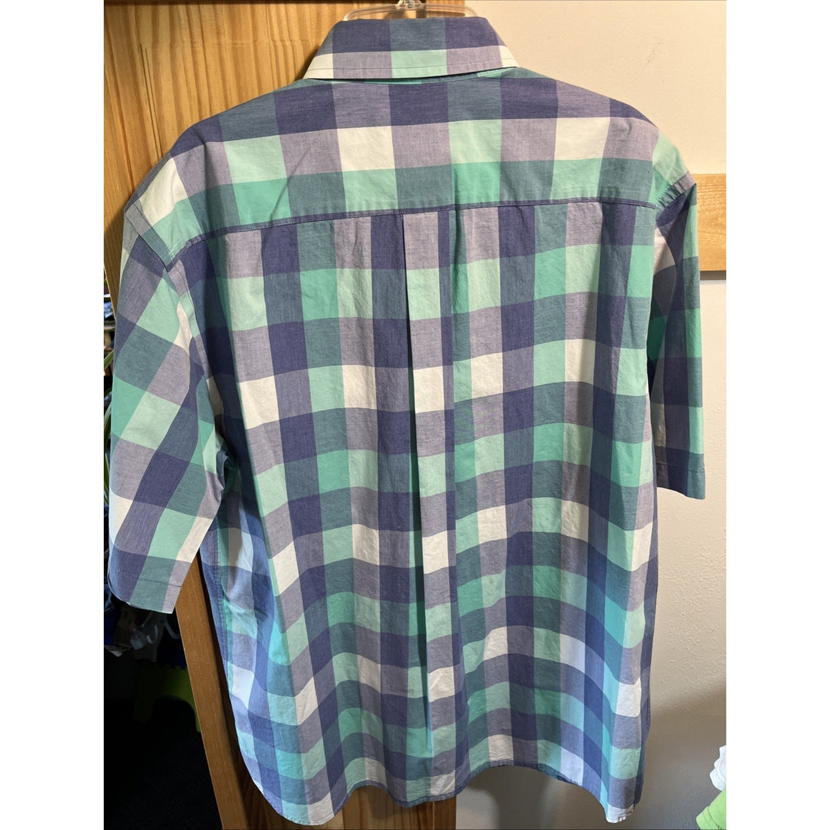 Daniel Cremieux Short Sleeve Shirt M Blue Green Plaid Cotton Button Up