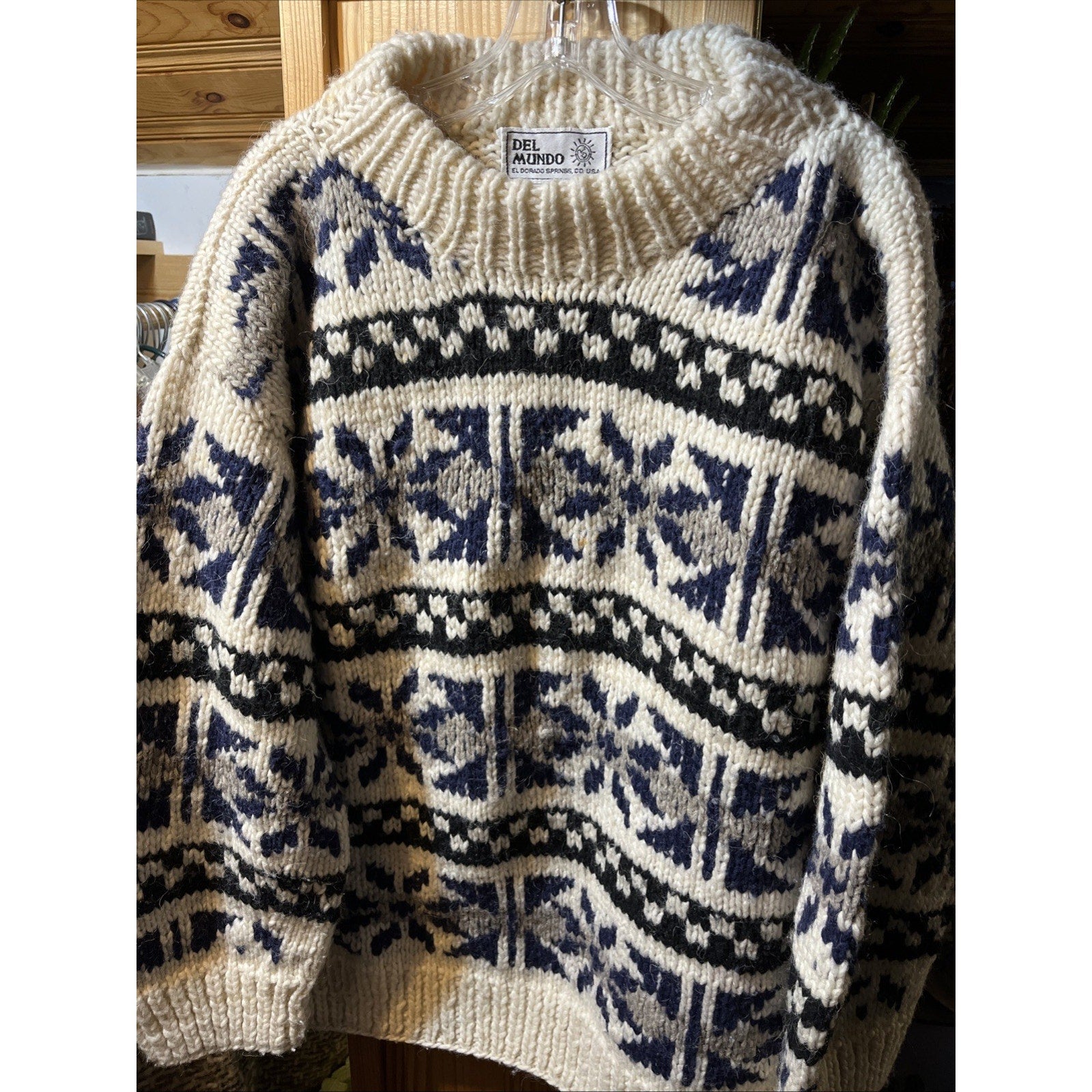 Vintage Del Mundo Oversized Ecuador Wool Fair Isle Sweater Nordic Sz XL Pullover