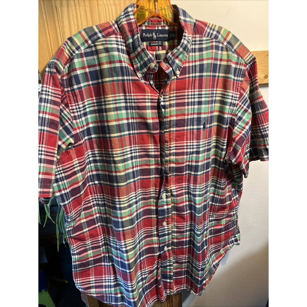 Ralph Lauren Men’s XL Multicolored Plaid Short Sleeve Button Up Cotton Shirt
