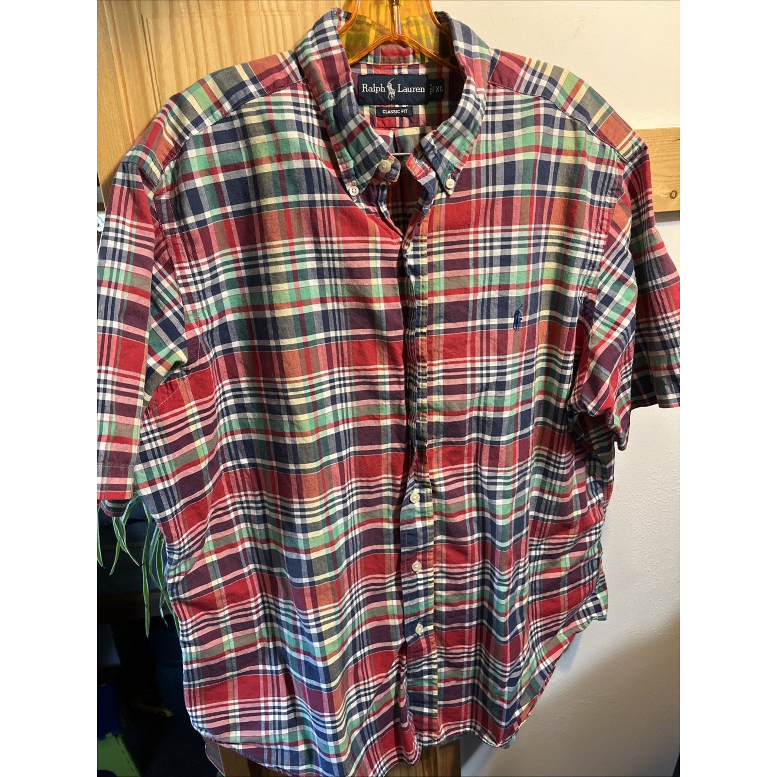 Ralph Lauren Men’s XL Multicolored Plaid Short Sleeve Button Up Cotton Shirt