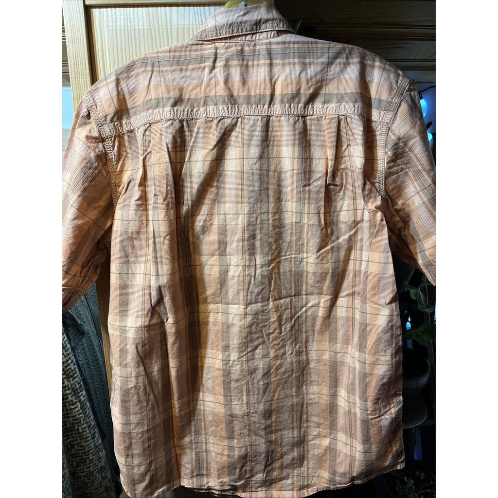 Carhartt Shirt Mens M Orange Plaid Rugged Flex Short Sleeve Button Hiking Fishin