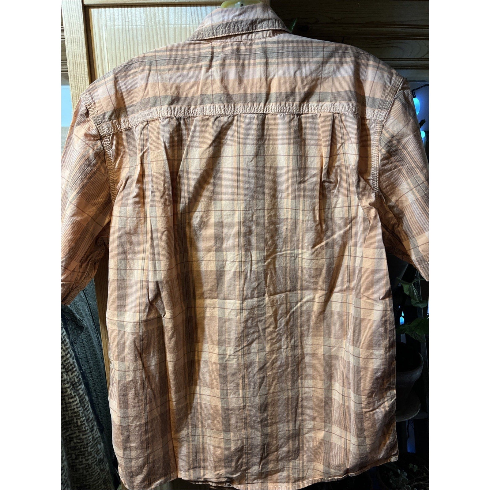 Carhartt Shirt Mens M Orange Plaid Rugged Flex Short Sleeve Button Hiking Fishin
