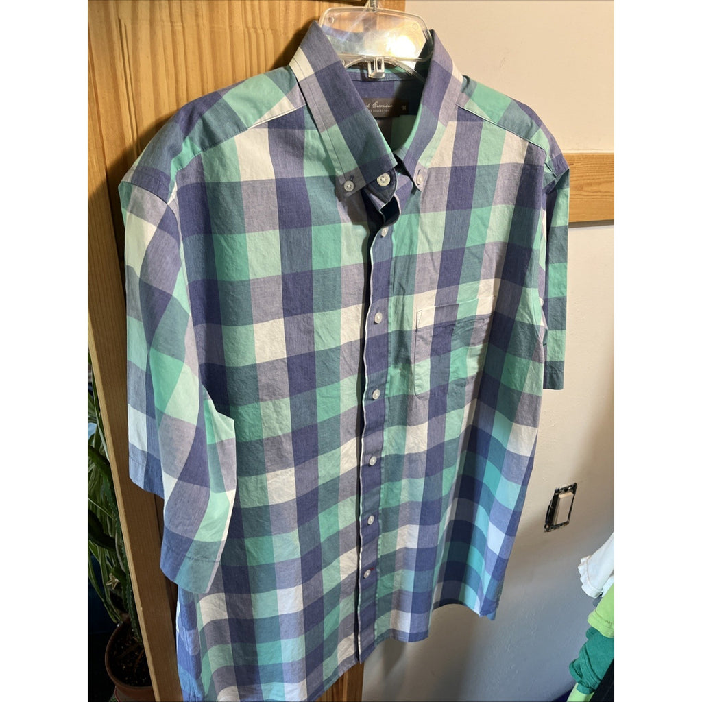 Daniel Cremieux Short Sleeve Shirt M Blue Green Plaid Cotton Button Up