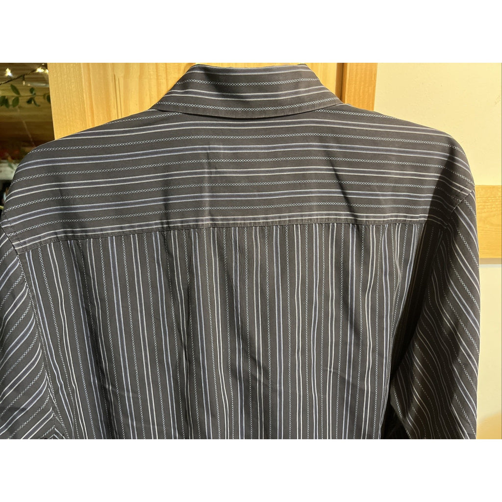 Calvin Klein Men's XL Long Sleeve Dress Shirt Blue Striped Stretch Cotton