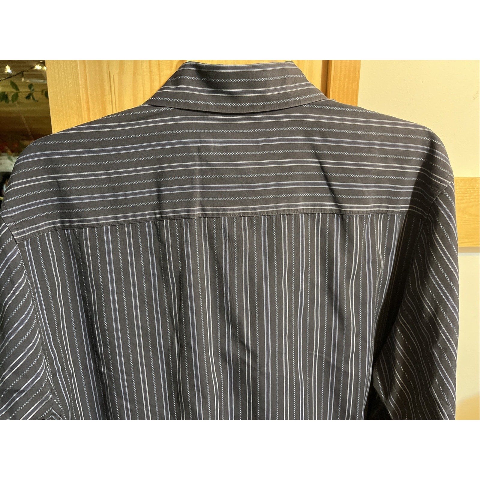 Calvin Klein Men's XL Long Sleeve Dress Shirt Blue Striped Stretch Cotton