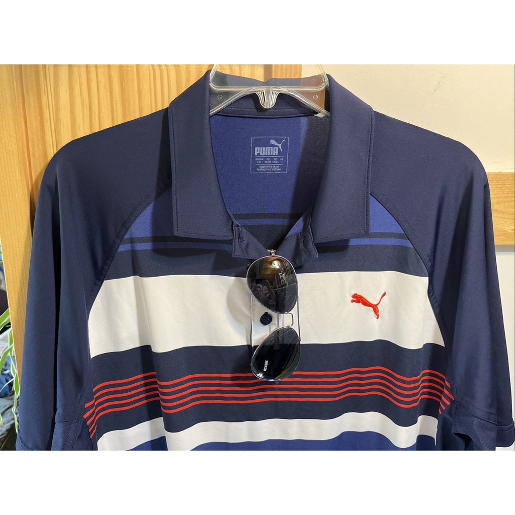 Puma Dry Cell Golf Polo Shirt Men's Size Large Multicolor Striped Performance