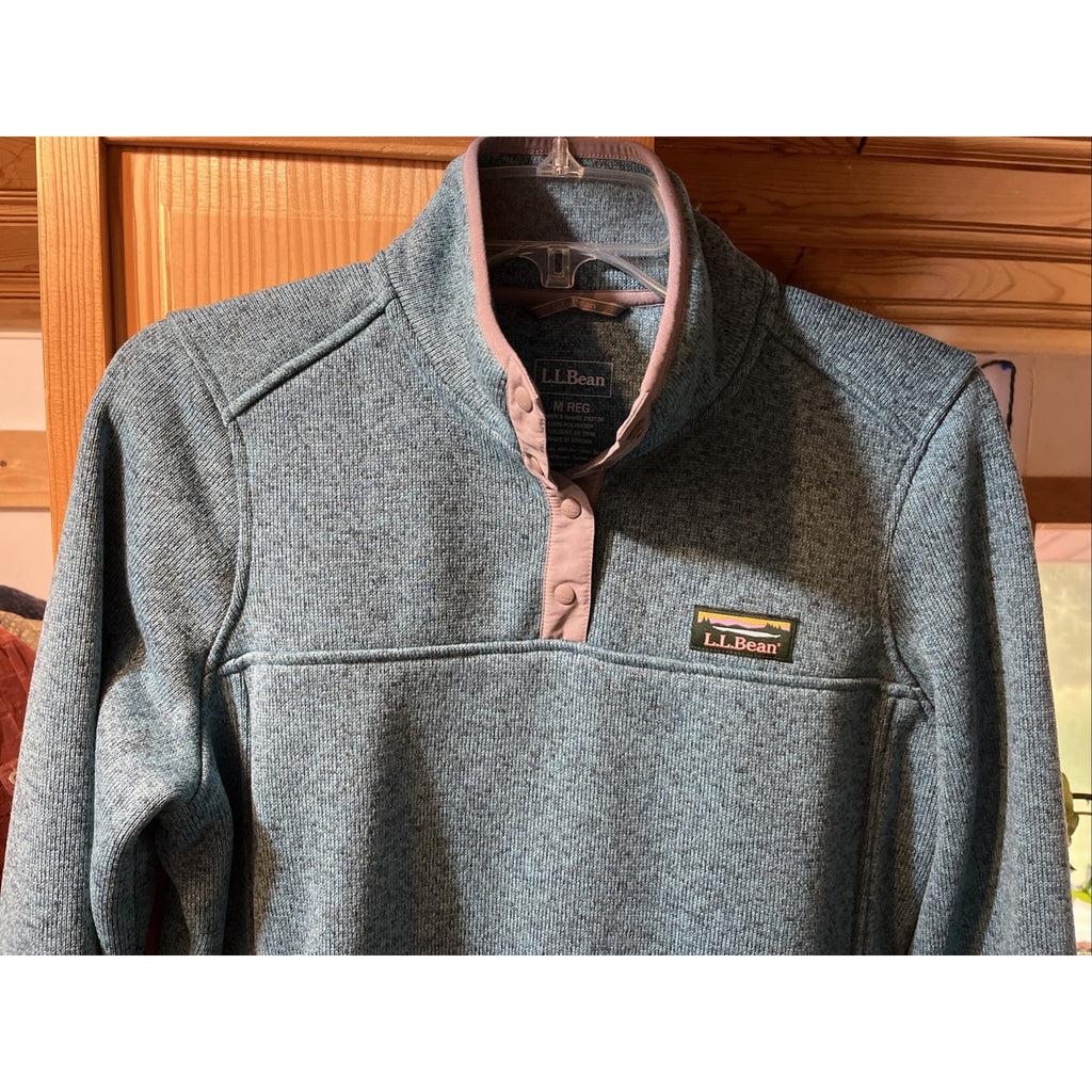 LL Bean Sweater Womens Medium Blue Pullover Snap Button Fleece Ladies Outdoors