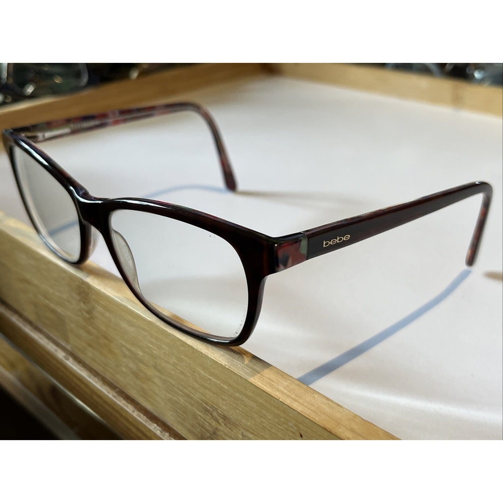 Bebe Brown Floral Interior Cat Eye Glasses Rosy BB5118 210 Topaz 55-17-140