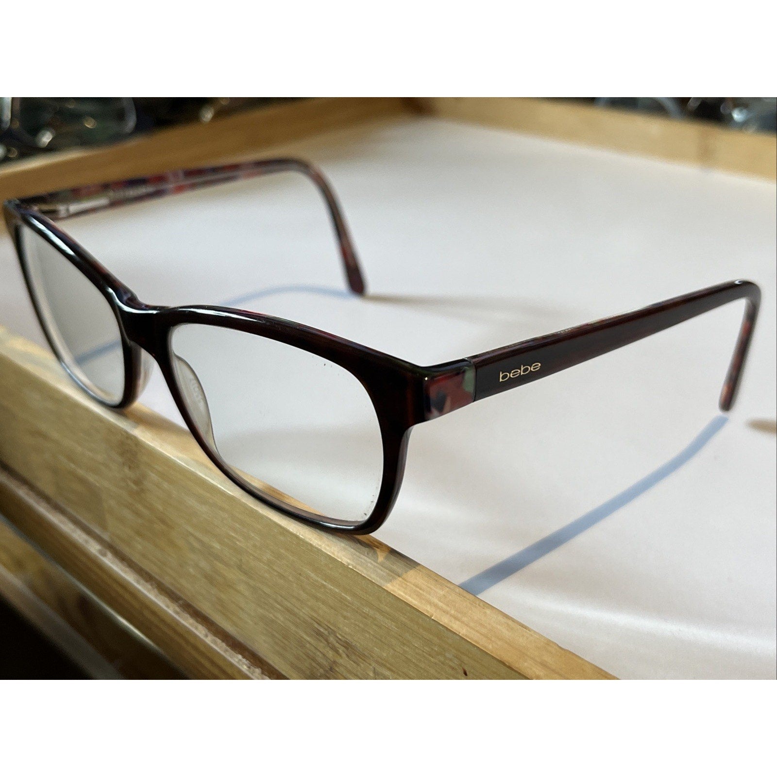 Bebe Brown Floral Interior Cat Eye Glasses Rosy BB5118 210 Topaz 55-17-140