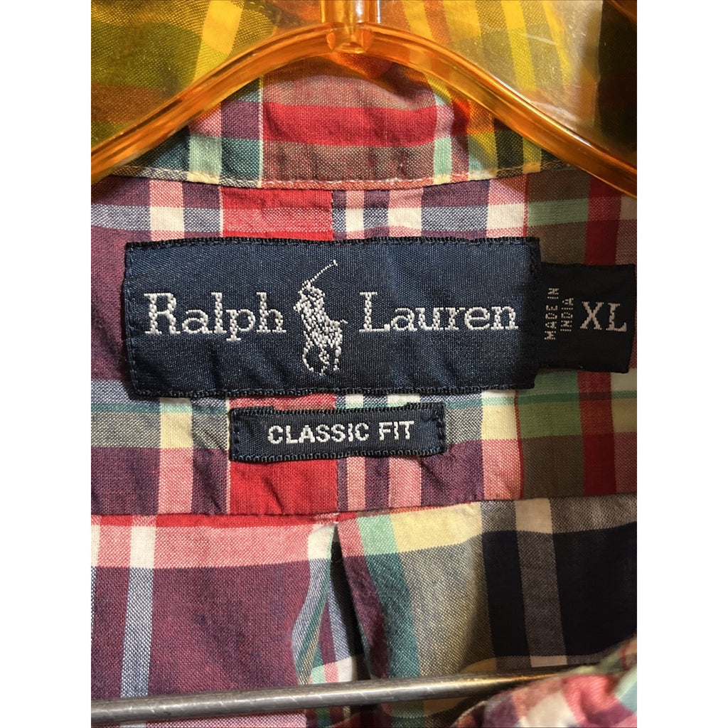 Ralph Lauren Men’s XL Multicolored Plaid Short Sleeve Button Up Cotton Shirt