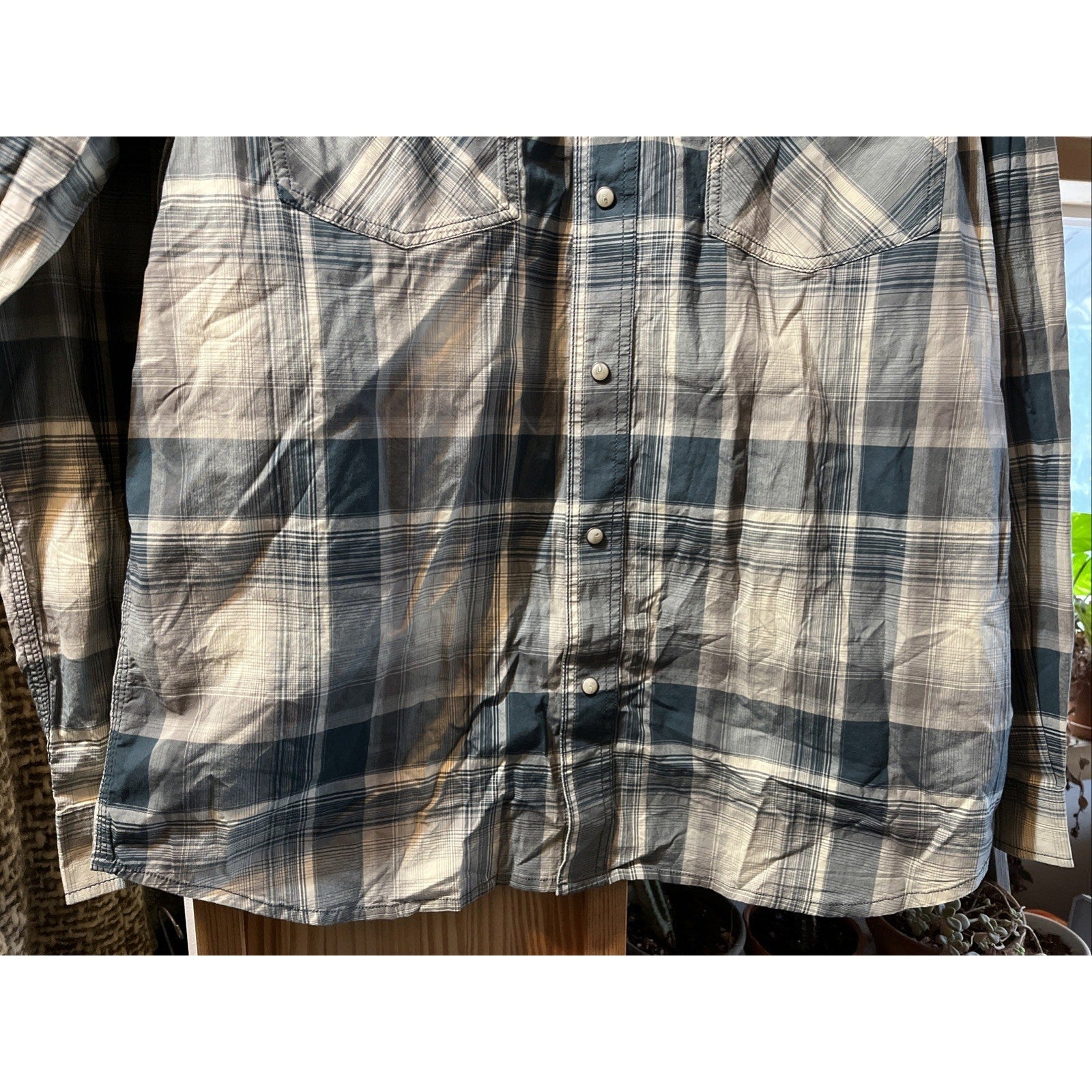 Carhartt Shirt Men L Blue Plaid Outdoor Relaxed Fit Snap Button Workwear Western