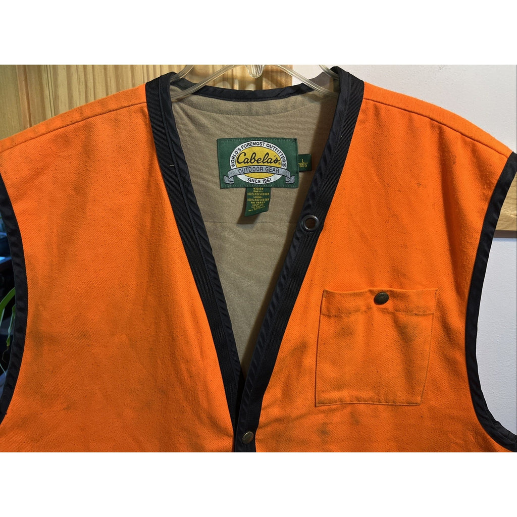 Vintage Cabela’s Hunting Vest Adult Mens Large Orange Bird Pouch Pockets Cabela