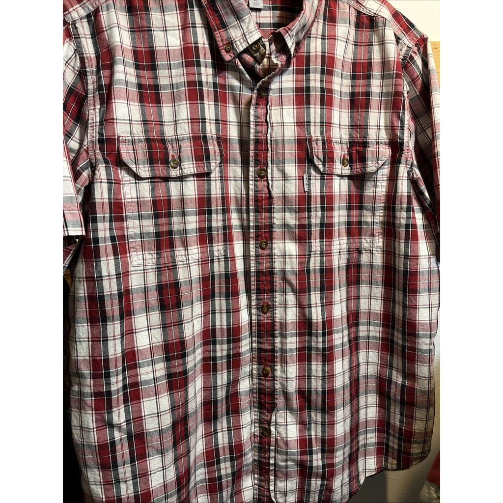 Carhartt Mens XL Red Button Up Short Sleeve Shirt Relaxed Fit Plaid Cotton