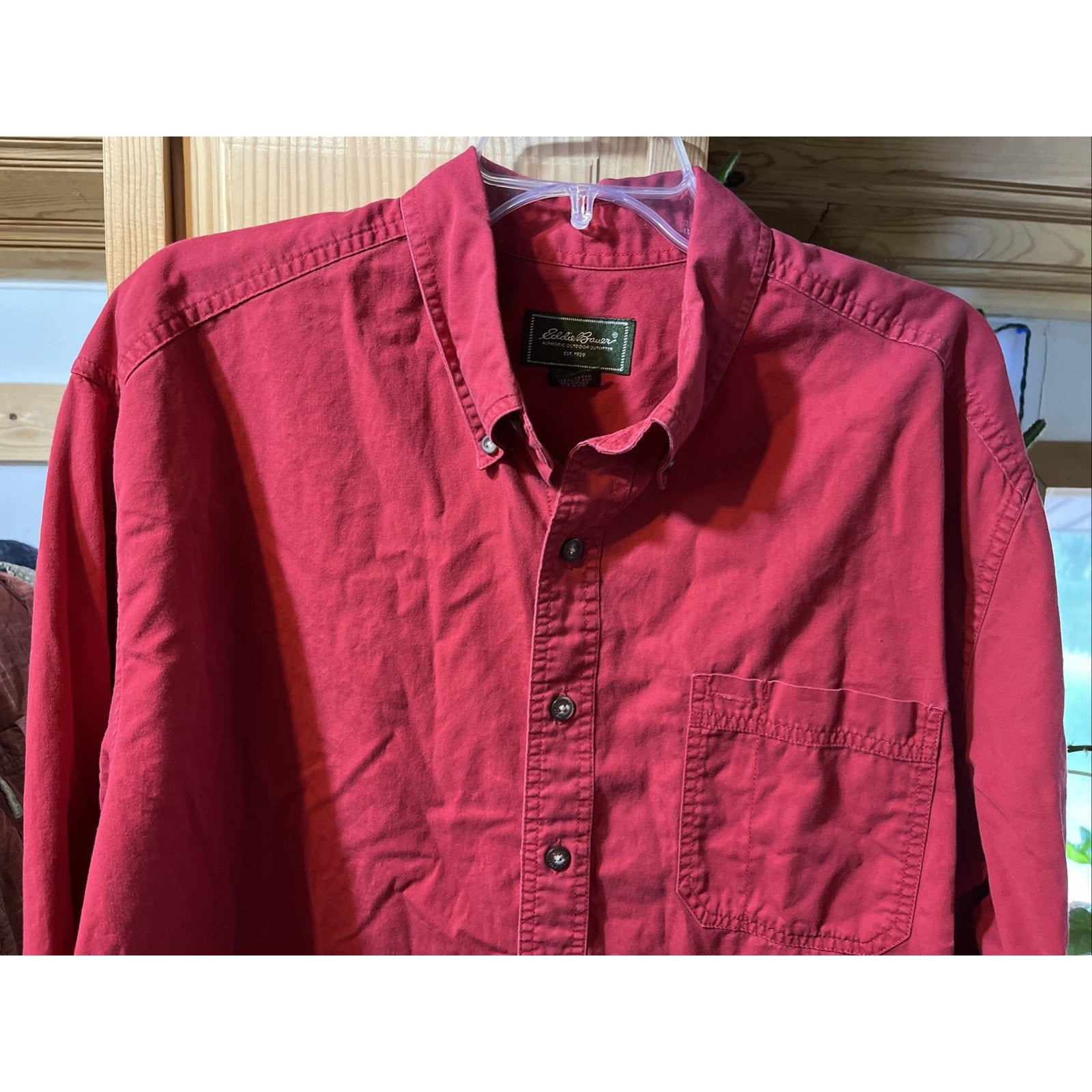 Eddie Bauer Shirt Mens XLT Red Canvas Long Sleeve Button Down Outdoor Casual