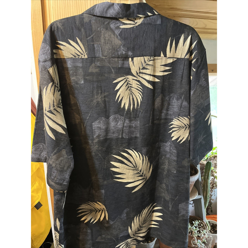 Havana Jack's Cafe Hawaiian Shirt Mens XL 100% Silk Washable Black Floral Tropic